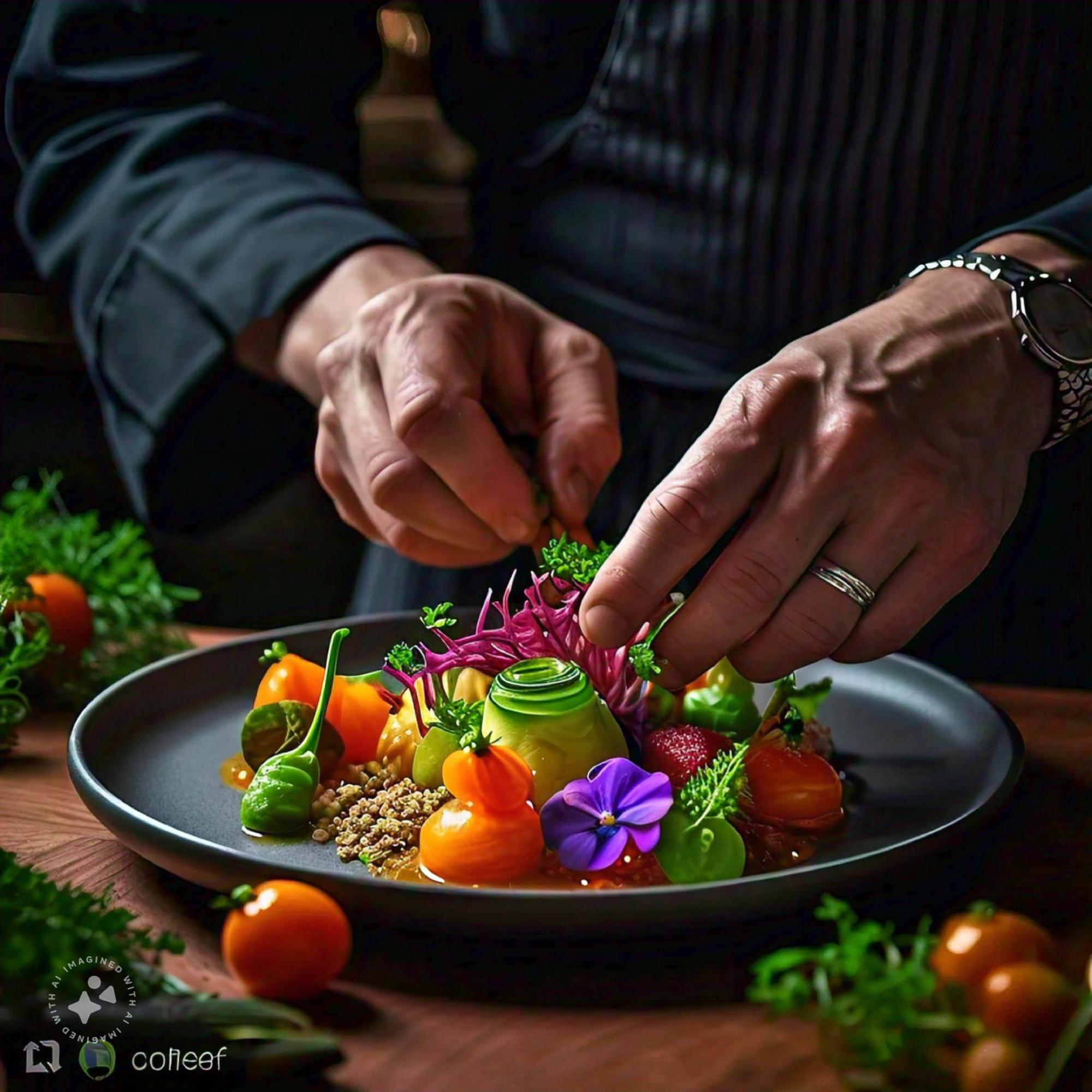 Chef locale che prepara un piatto raffinato